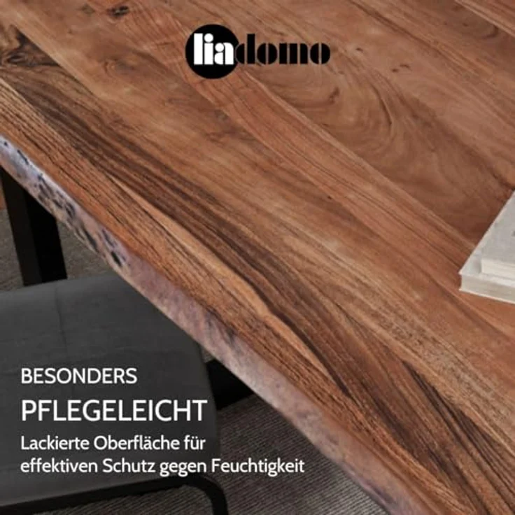 Liadomo Baumkantentisch Isa, Akazie Massivholz, Platte mit natürlicher Baumkante, Metallgestell – Bild 8