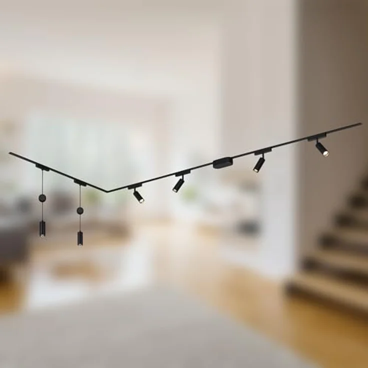 Briloner Luxtrail Schienensystem, Komplettset mit 4x schwenkbaren LED Spots und 2x höhenverstellbaren LED Pendel, Schwarz, 3m – Bild 1