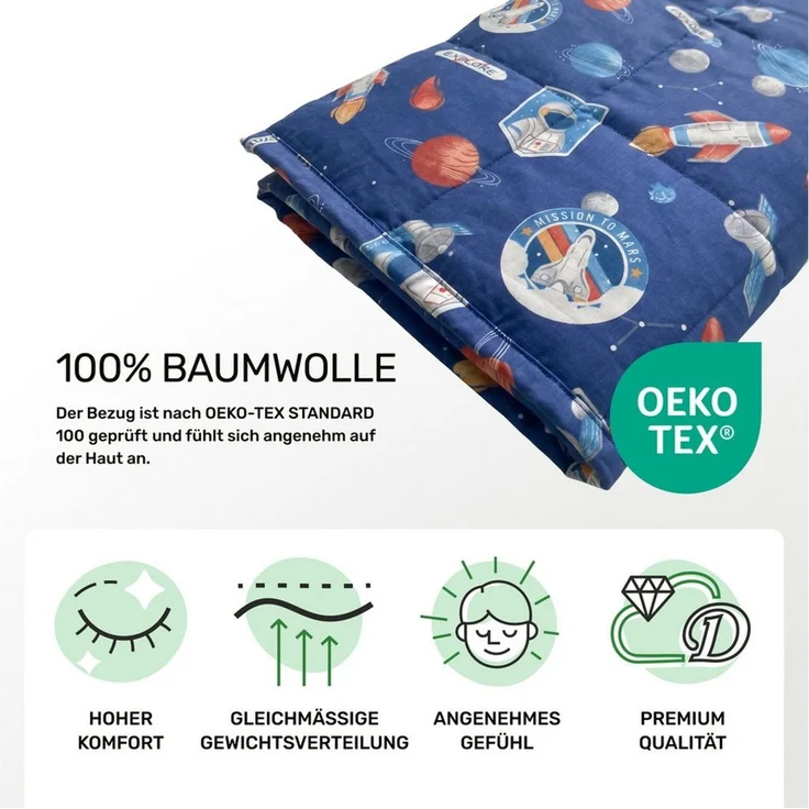 Dailydream Gewichtsdecke für Kinder, beschwerte Decke, Baumwolle oder Fleece, Füllung: Glasperlen, Gleichmäßige Gewichtsverteilung, doppelte Nähte, Handwäsche möglich – Bild 3