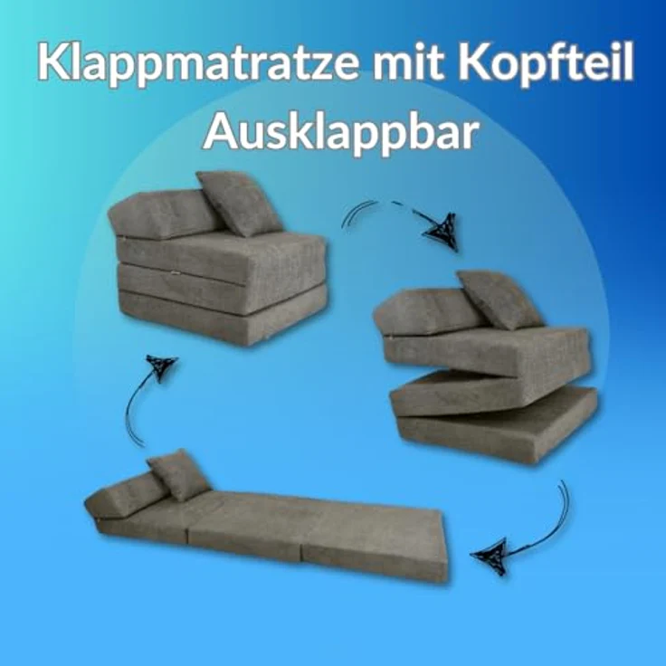 Klappmatratze Klappmatratze mit Kopfteil aus Cord, FORTISLINE, Klappbar, als Sitzmöglichkeit nutzbar, Bezug abnehmbar und waschbar – Bild 10