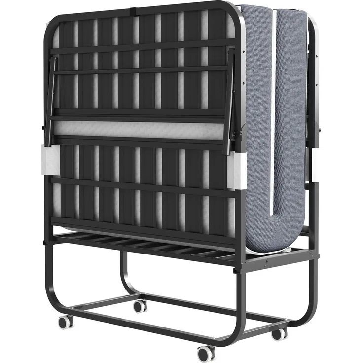 190 × 96 cm Klapp-Twin-Bett mit 9,5 cm Memory-Foam-Matratze, tragbares Gästebett/Rollbett, stabiler Metallrahmen--Schwarz--190x96x43cm--YOUDENOVA