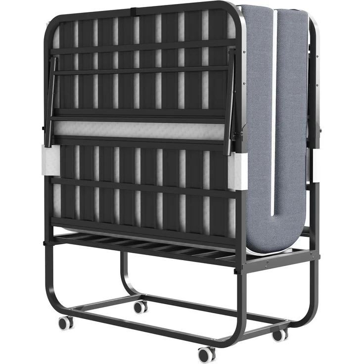 190 × 96 cm Klapp-Twin-Bett mit 9,5 cm Memory-Foam-Matratze, tragbares Gästebett/Rollbett, stabiler Metallrahmen--Schwarz--190x96x43cm--YOUDENOVA – Bild 1