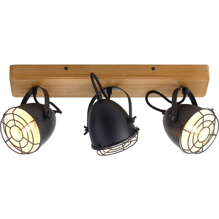 Deckenlampe, Metall Holz, schwarz, Spots verstellbar, L 46cm – Bild 1