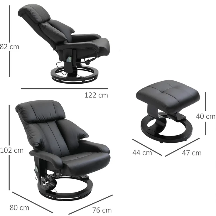 TV Sessel mit Liegefunktion, tiefe Polsterung, hohe Rückenlehne und Armlehnen, 360° Drehbar, Kunstleder, 76L x 80B x 102H cm, Schwarz--Schwarz--76x80x102cm--YOUDENOVA – Bild 3