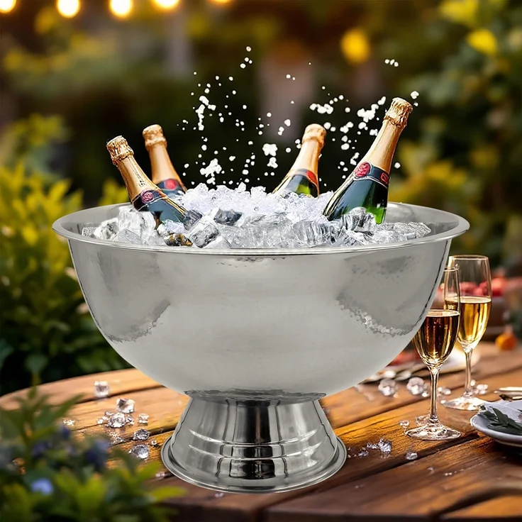 Spetebo Wein- und Sektkühler Edelstahl Champagnerschale Sektkühler - Ø 40 cm, gehämmert – Bild 6
