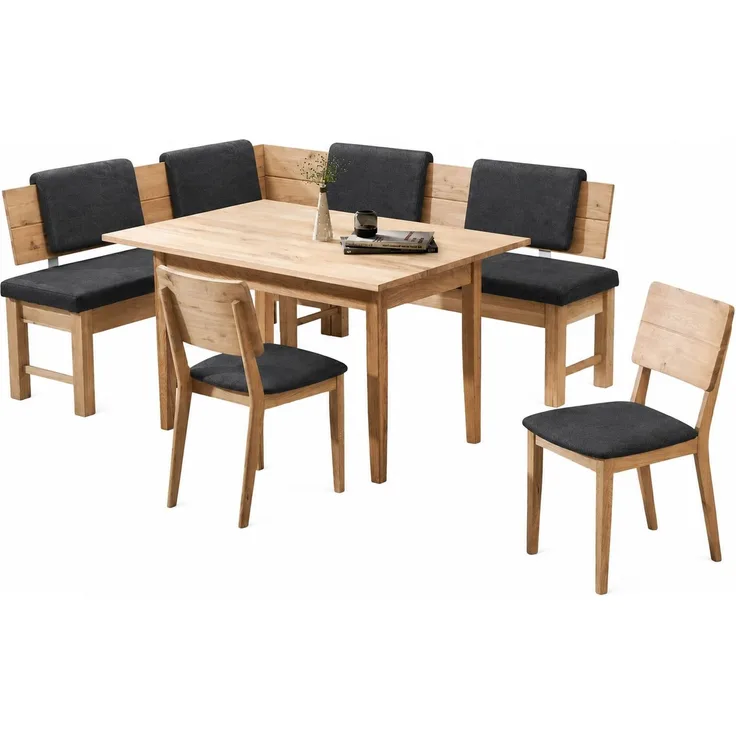Eckbankgruppe Modern Dyan 4 für 7 Personen Massivholz Wildeiche/Grau