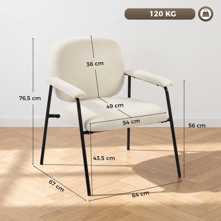 Wohnora-Set aus 2 Lounge-Sesseln, Chenille-Akzentstühle mit konturierter Rückenlehne, gepolsterten Armlehnen, Creme,H 765cm x T 670cm x B 640cm – Bild 5