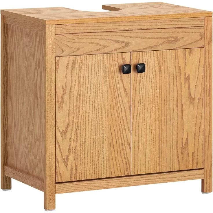 SoBuy Waschbeckenunterschrank BZR98-N, MDF Natur, 2 Türen, 60 cm, verstellbarer Einlegeboden