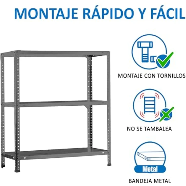 Simon Rack Schwerlastregal, 1000 x 800 x 300 mm, Bis 100 kg Belastbar, 3 Verstellbare Ablagen, Kellerregal, Lagerregal, Grau- Comfort – Bild 7