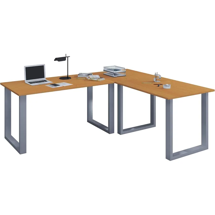 VCM Eck-Schreibtisch Lona 190 x 130 x 50 U-Füße Buche/Silber