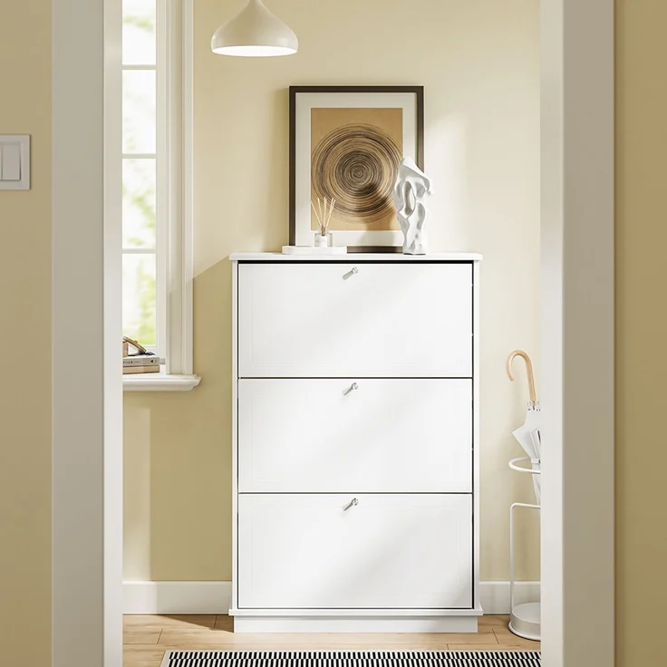 SoBuy FSR215-W Schuhschrank, MDF, Lackiert, Weiß, 76 x 113 x 18 cm – Bild 6