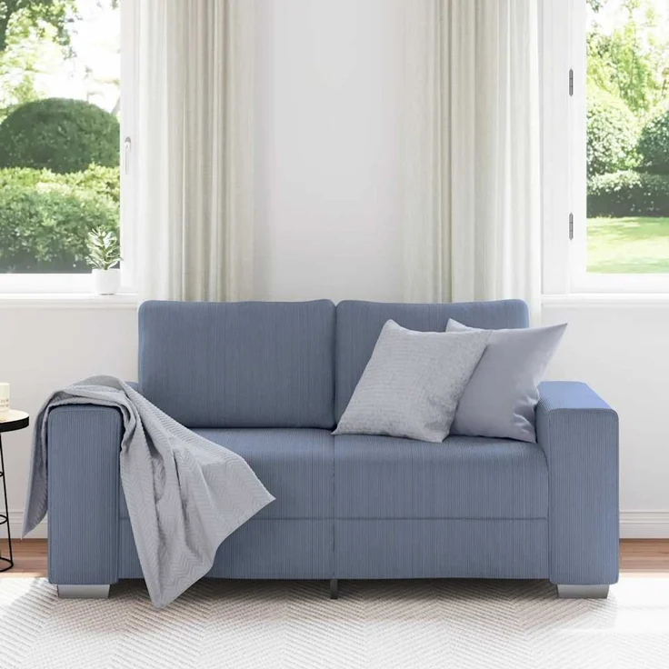 vidaXL Zweisitzer-Sofa Blau 160x77x82 cm Cordstoff 4105196 – Bild 2