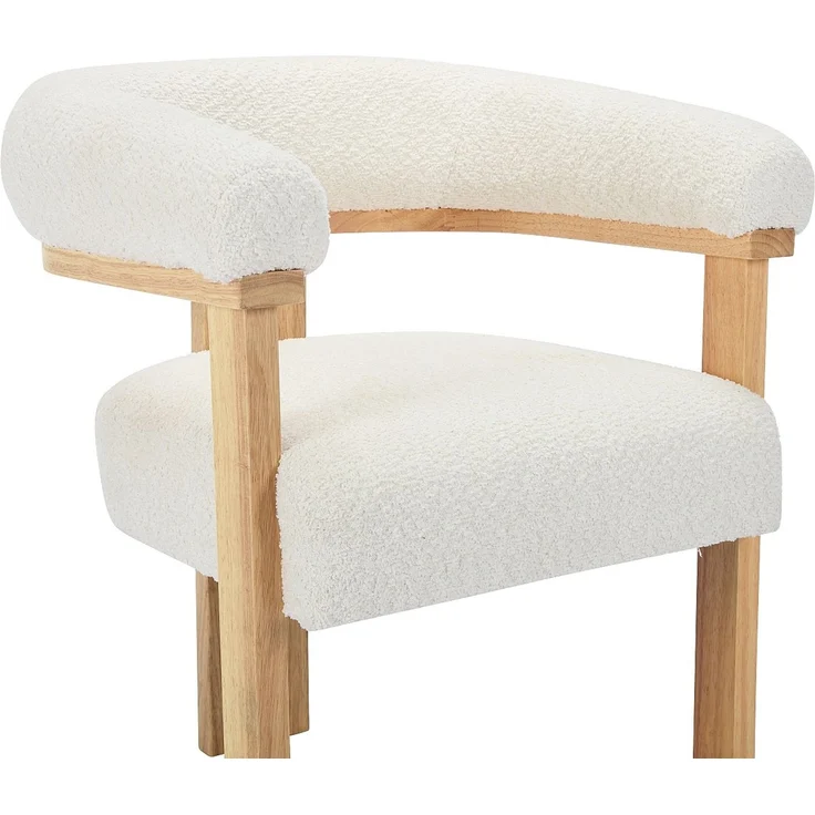 Vente-unique - Stuhl mit Armlehnen 2er-Set - Bouclé-Stoff & Kautschukholz - Weiß & Holzfarben - LIVELIA von Pascal MORABITO – Bild 6