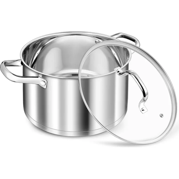 TEAMFAR Kochtopf 24cm 5,7L Edelstahl Topf Induktion 3-Lagen Boden Glasdeckel