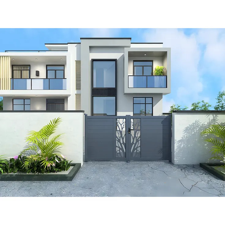 Vente-unique - LABRIT II Eingangstor Metall Grau - B 4,5 cm x H 178,5 cm x L 401 cm