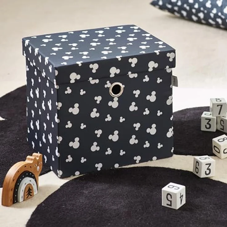 Disney Classic Micky Maus Ottomanen-Aufbewahrungsbox, faltbar, quadratische Spielzeugtruhe, Box mit Deckel für Kinder, Fußhocker, belastbar bis zu 30 kg, schwarz – Bild 3
