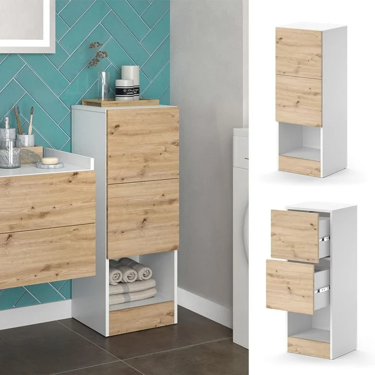 Midischrank Alf Weiß 35 x 92 cm mit 2 Schubladen Vicco – Bild 4