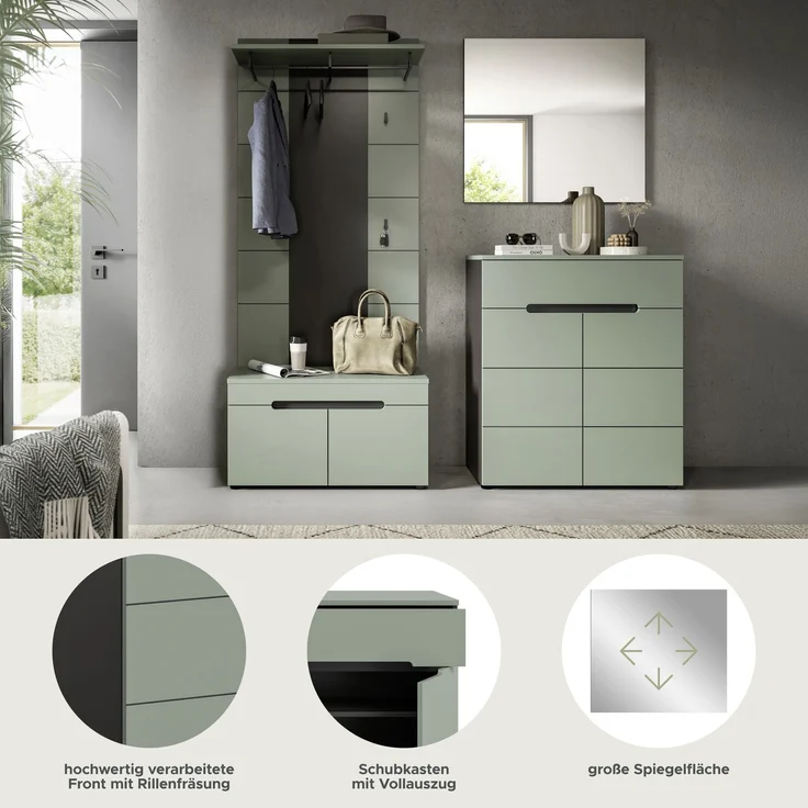 Garderobenkombination (B/H/T: 175x190x37 cm) in Smoke Green Nachbildung – Bild 8