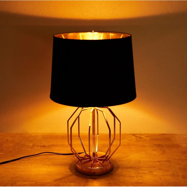 BRUBAKER Nachttischlampe Vintage Tischlampe Gold Gitter Muster, ohne Leuchtmittel, Moderne Tischleuchten mit Metallfuß, Höhe 45 cm, Deko Nachttischlampen – Bild 4