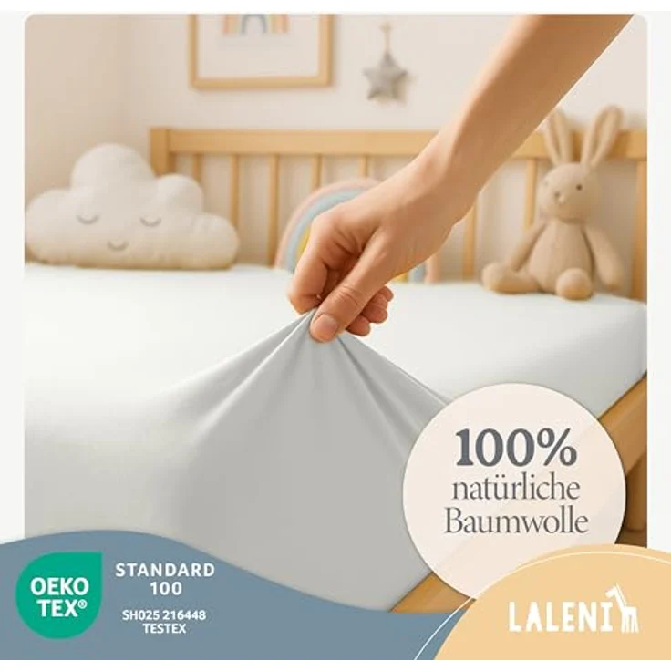 Laleni Jersey Spannbettlaken, 28x73cm, für Baby Beistellbett & Stubenwagen, 100% Baumwolle, Oeko-TEX Zertifiziert, 2er Set, Ivory – Bild 3