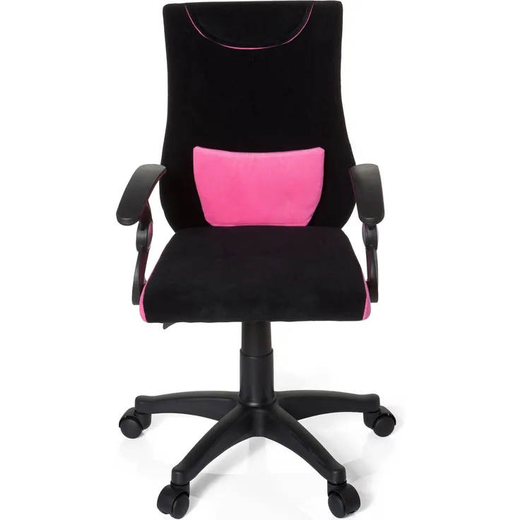 hjh OFFICE 670450 Kinderschreibtischstuhl KIDDY PRO AL Stoff Schwarz/Pink ergonomischer Kinderdrehstuhl Bürostuhl höhenverstellbar
