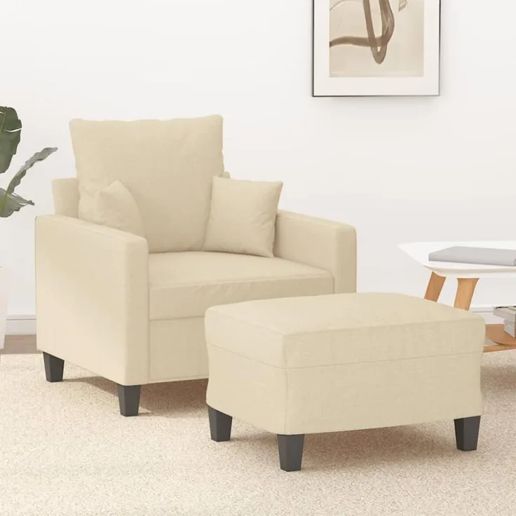 vidaXL Sessel mit Hocker Creme 60 cm Stoff 3201083