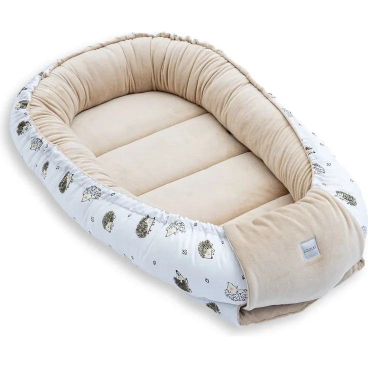 Loolay Kuschelnest BABYNEST SOLO Premium Babyausstattung - Baumwolle & Samt Velours, (MUSTER: BEIGE Samt Velour/ Igel Braun, 1-tlg, Liebevoll handgefertigt Nestchen! Geborgenheit Komfort für Neugeborene), Premium Ausstattung - 100% Europäische Stoffe u...