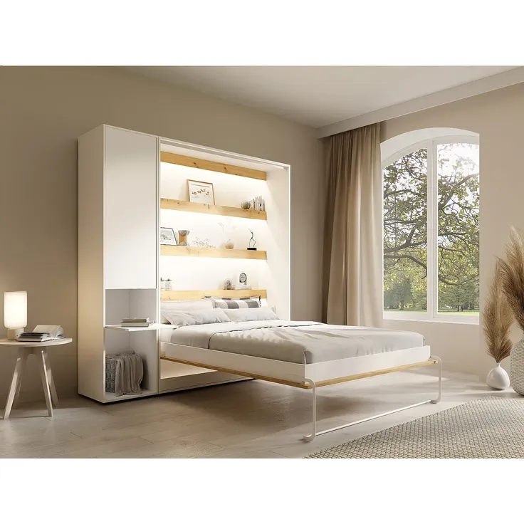 Vente-unique - RAPILI Bett Holz, Platte BeigeWeiß - B 50 cm239,2 cm x H 225,2 cm x L 229 cm