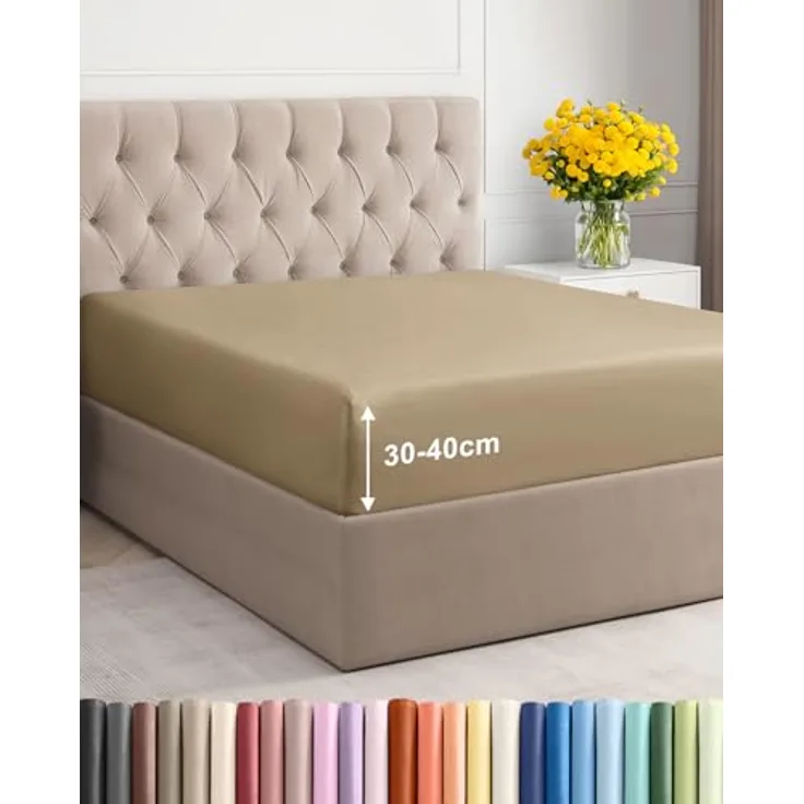 Spannbettlaken 120x190 cm Beige - 40cm (16") Tiefe Tasche - Premium Mikrofaser Spannbetttuch - Weich, Knitter- und Bügelfrei - Atmungsaktiv, Hypoallergen und Oeko-TEX Standard 100 Zertifiziert