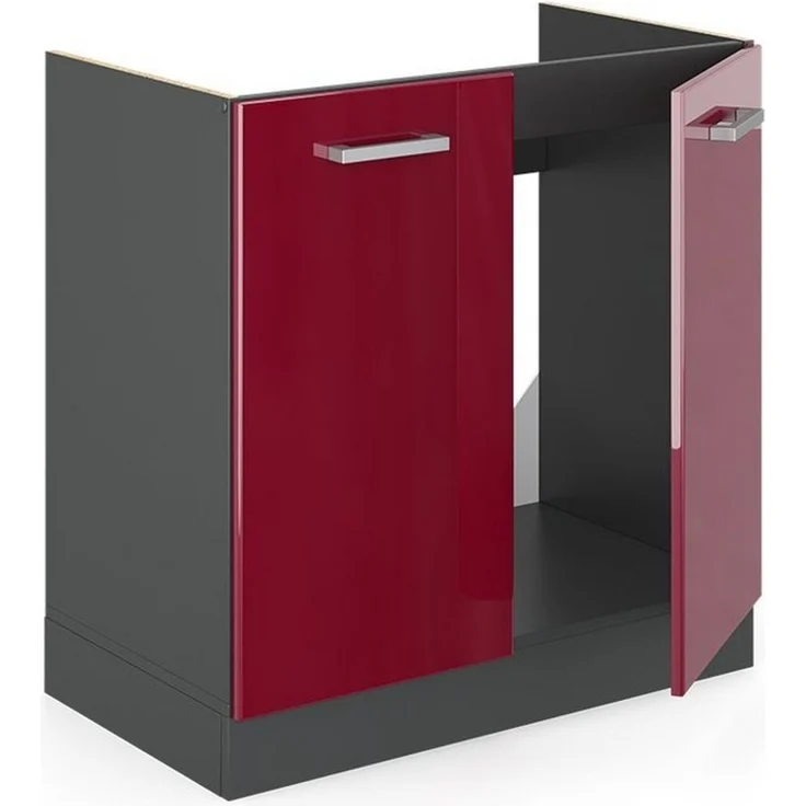 Spülenunterschrank R-Line Rot Hochglanz 80 cm ohne Arbeitsplatte Vicco – Bild 3