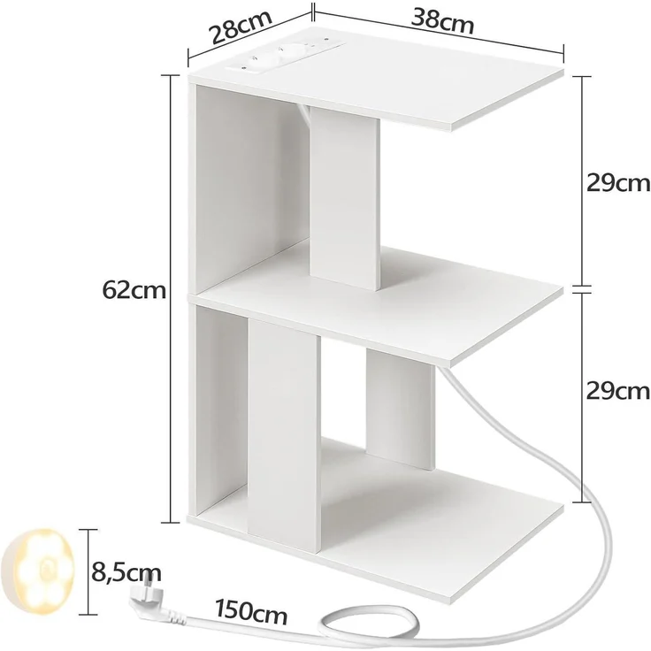 Couchtisch mit Ladestation LED-Sensorleuchte Beistelltisch Ablagen – Bild 3