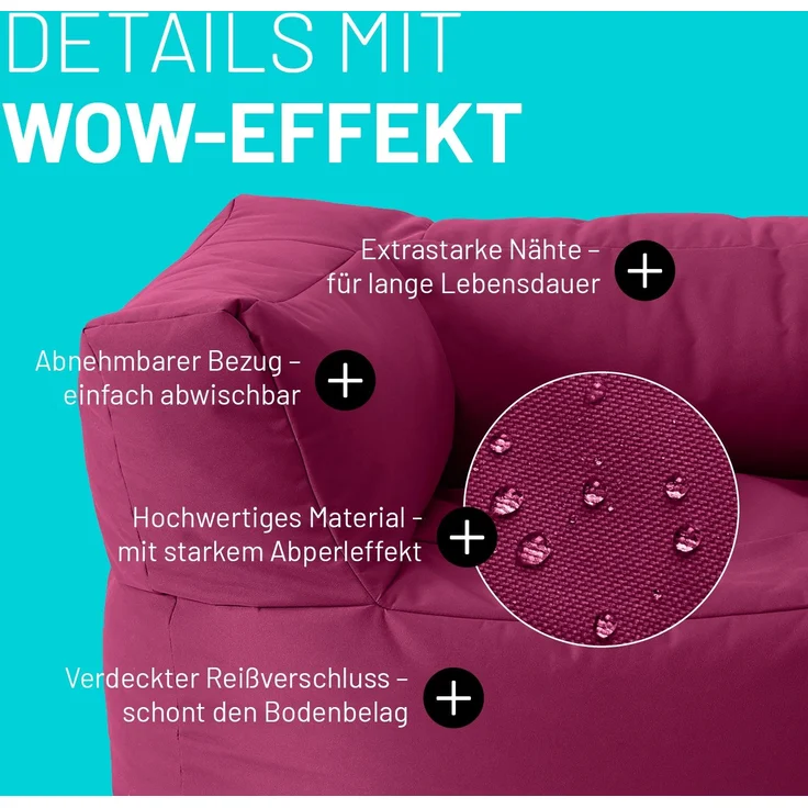 Lumaland Sitzsack-Sofa, Polyester, Sessel, Rotwein, 70 x 72 x 96 cm – Bild 5