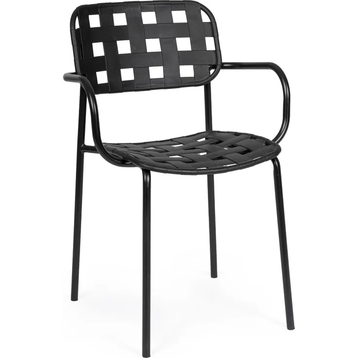 Gartenstuhl Revol 4er-Set mit Armlehne, Metall und Kunstfaser, modern, schwarz, stapelbar