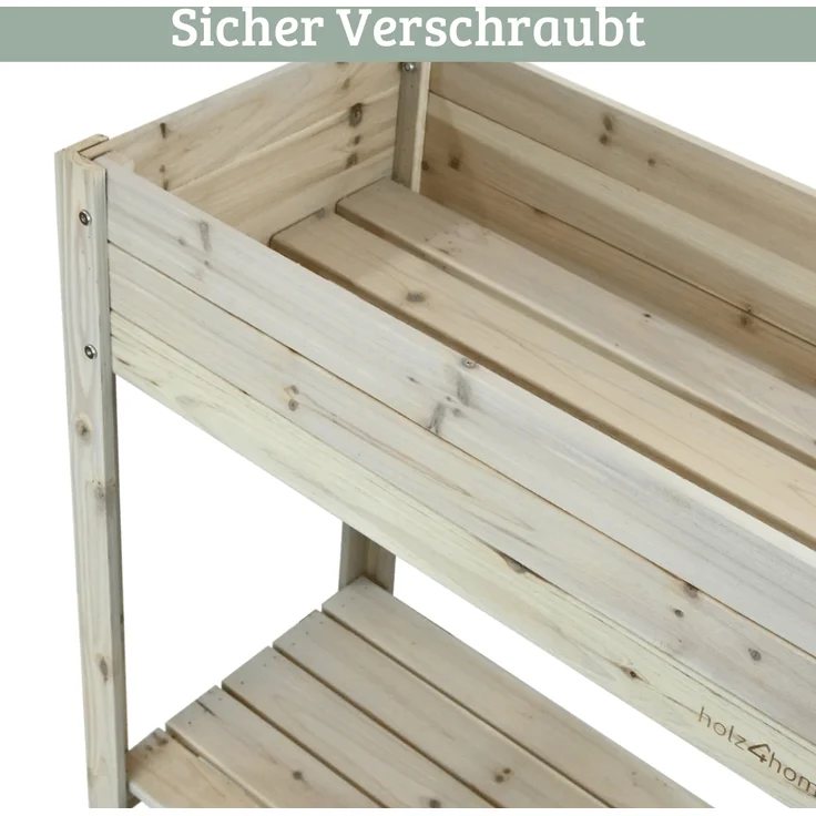 Hochbeet Balkon Holz KLEO - Inkl. Vlies & Handschuhe | Pflanzkasten hoch Blumenkasten aus Tannenholz Kräuterbeet Wetterfest, Grauweiß – Bild 6