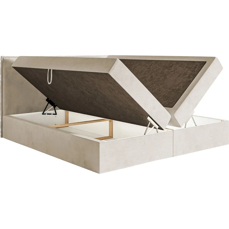 Selsey 'Softie' Boxspringbett 140x200 cm mit Topper und Stauraum, Velours wasserabweisend, Beige – Bild 4