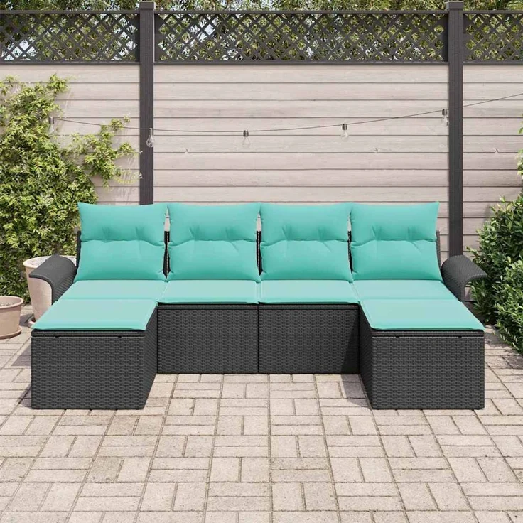 vidaXL Garten-Sofa-Set mit Kissen 6 pcs Schwarz Poly Rattan 3354145 – Bild 3