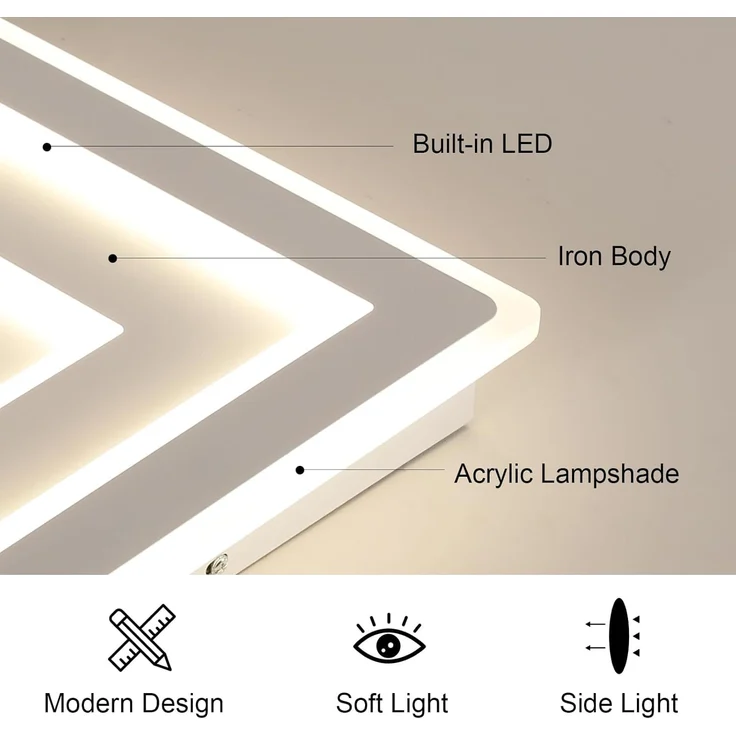 Comely LED Deckenleuchte Quadrat, 28cm 36W Moderne Deckenlampe Quadratisch Weiß LED Deckenbeleuchtung für Schlafzimmer, Wohnzimmer, Flur, Natürliches Licht 4500K – Bild 4