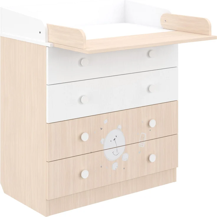 Shefa Kids Wickelkommode 800 Teddy, Weiß-Pastell Eiche, 4 Schubladen, 80 cm Breite – Bild 2