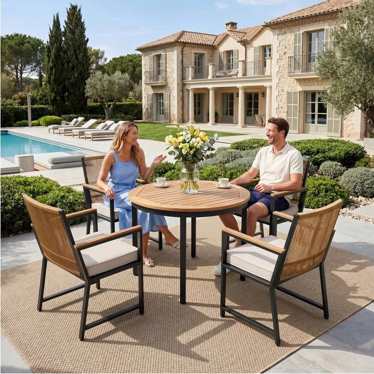 TLGREEN Gartenstuhl Rattan,Wetterfest, Balkonstuhl mit WPC Armlehne, (Outdoor Stuhl mit abnehmbar Kissen, Essstühle aus Metall, 2 St), bis 160 kg belastbar, für Terrasse, Garten, Balkon,Pool – Bild 3