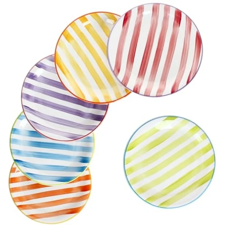 MamboCat Frühstücksteller Summer Stripes 6er Set Kuchenteller Steingut Dessertteller bunt – Bild 1