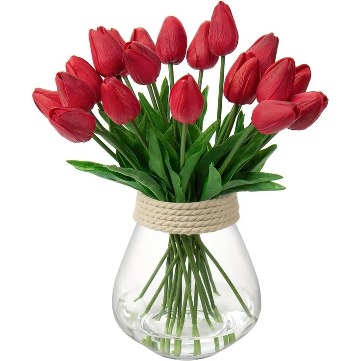 Künstliche Blumen Tulpe Latex Real-Touch Blumenstrauß Rot 20 Stück – Bild 1