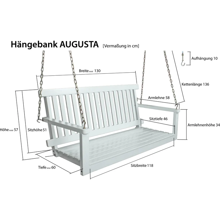 Garten-Hängebank AMELIE - 130cm Breit, Eukalyptus, Weiß | Hängebank Garten Wetterfest Sitzbank Outdoor – Bild 8