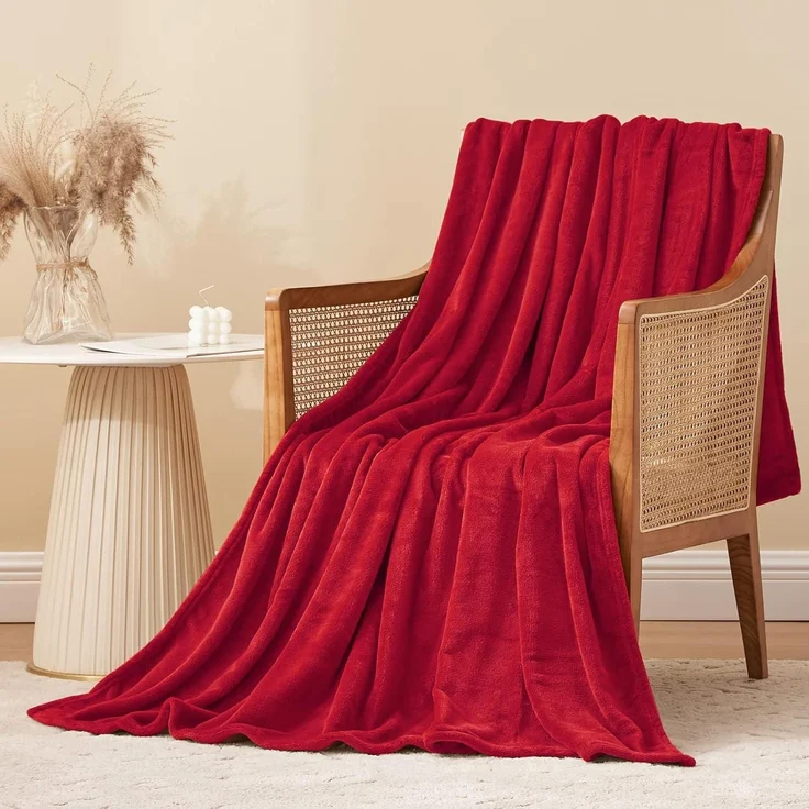 Decke Kuscheldecke Fleecedecke Sofa Rot Winter 130 x 150 cm Rot – Bild 2