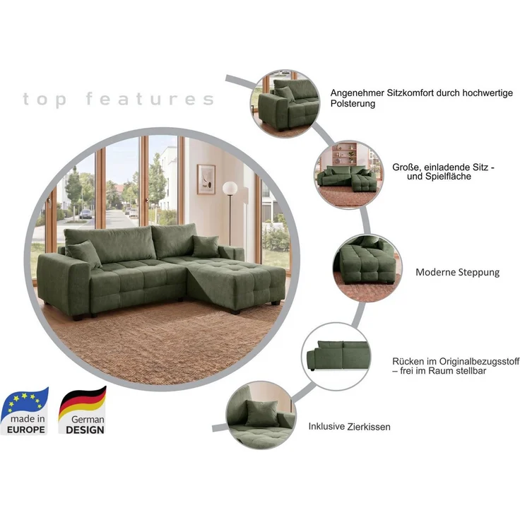COLLECTION AB Ecksofa Bella L-Form, Breite 234 cm, Ecksofa,Schlaffunktion,Bonnelfederkern,Rückenkissen – Bild 3