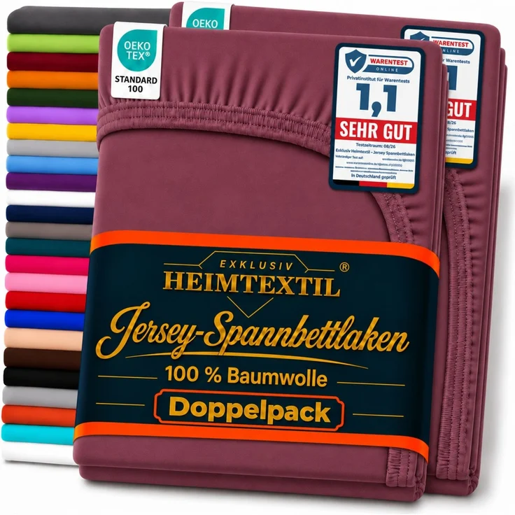 Doppelpack Jersey Spannbettlaken 90 - 100 x 200 cm Bordeaux – Bild 1