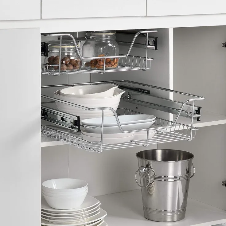 2er-Set Teleskopschublade 47 x 44 x 14 cm Stahl Silber [en. casa]