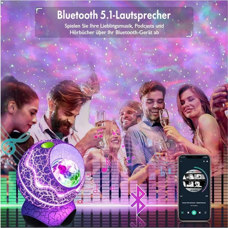ANYSUN LED-Sternenhimmel Sternenhimmel Projektor mit Musikplayer Nachtlicht Aurora Effekt, LED Nachtlicht Polarlicht mit Fernbedienung, Weisse Rauschen Timer und Sternen für Kinder Erwachsene Deko – Bild 2