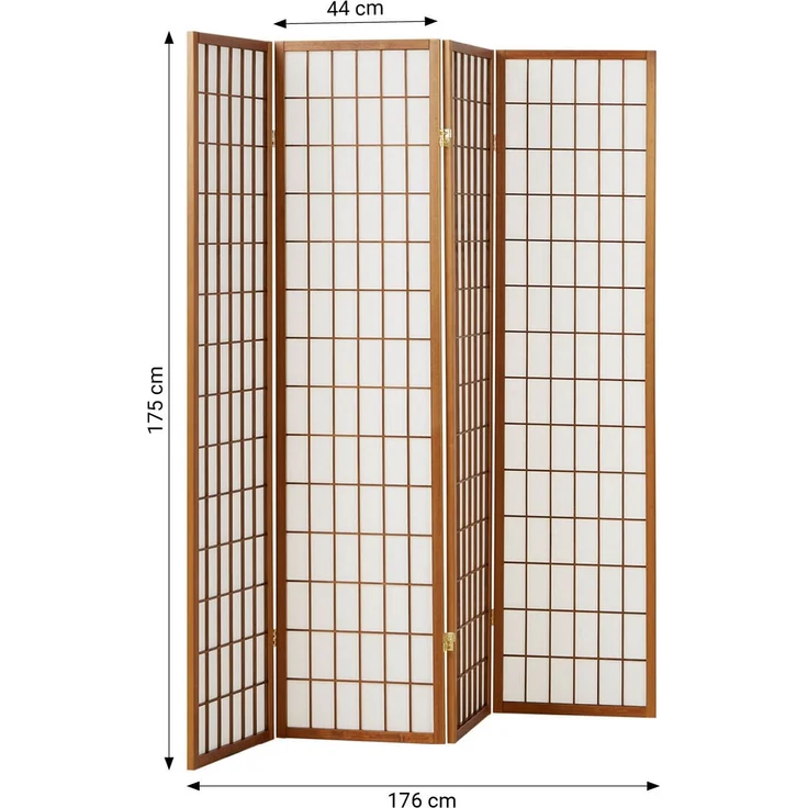 Paravent Raumteiler 4 teilig, Holz Reispapier Braun & Weiß – Bild 3