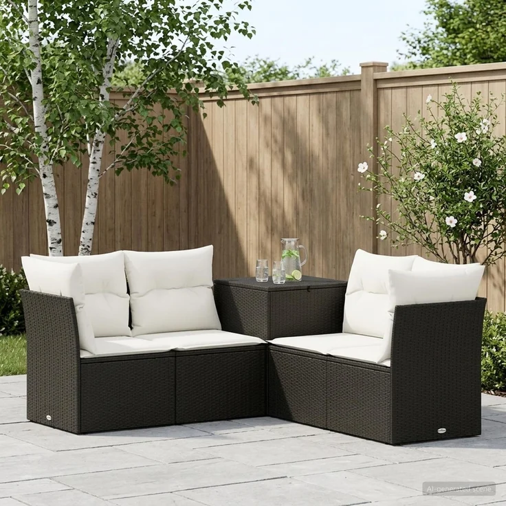 vidaXL Sofa Set 5 stk. Schwarz und Cremeweiß 179 x 179 x 85 cm 3447832 – Bild 1