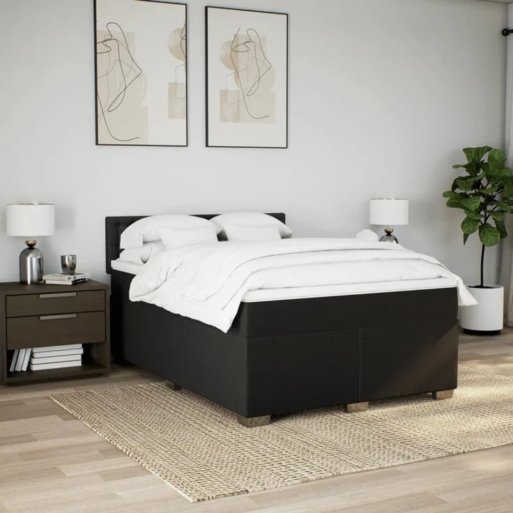 vidaXL Boxspringbett mit Matratze Schwarz 140x190 cm Stoff 3288199 – Bild 4